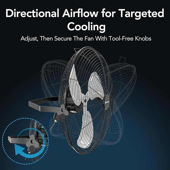 Comfort Zone 20-inch Industrial High Velocity Fan – Heavy Duty All-Metal Floor & Wall Mount Fan, 3-Speed High Power Cooling for Garage, Workshop, or Warehouse – Sealed Motor & Balanced Aluminum Blades