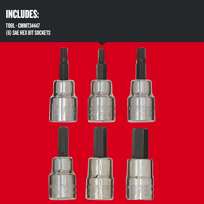 CRAFTSMAN Hex Bit Socket Set, 3/8" Drive, SAE, 6-Piece (CMMT34447)