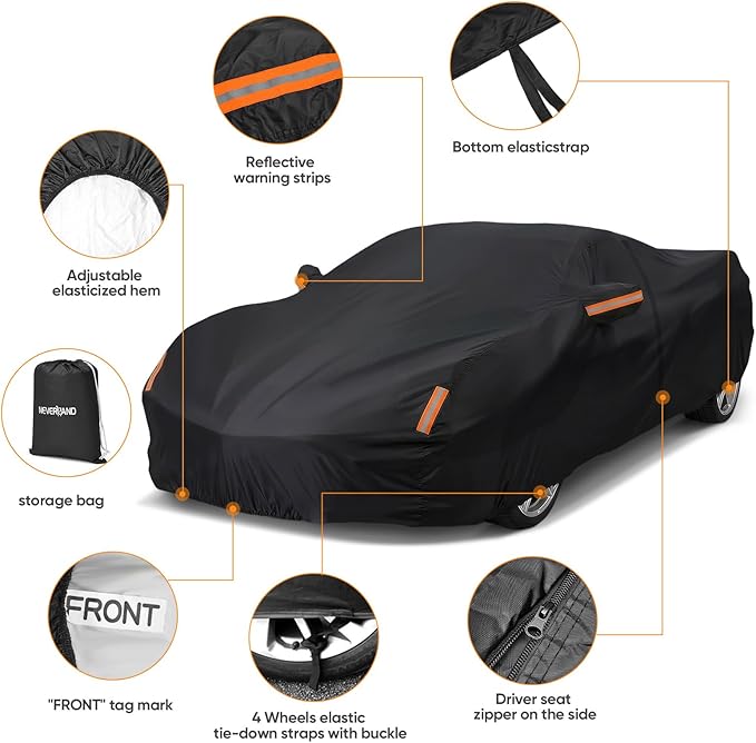 Car Cover Custom Fit for Chevrolet Corvette C4 C5 C6 C7 C8 1980–2026, Outdoor Waterproof All Weather Heavy Duty Full Exterior Cover for Sun Rain Snow UV Dust Protection with Door Zipper
