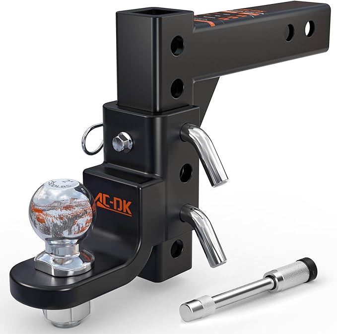 AC-DK Adjustable Trailer Hitch for 2 inch Receiver,9-1/2" Drop & 8-1/4" Rise,Tow Hitch with 2 inch Ball,7500 LBS GTW/750 LBS TW, Includes 2 Pin&Clips and 5/8" Pin Lock