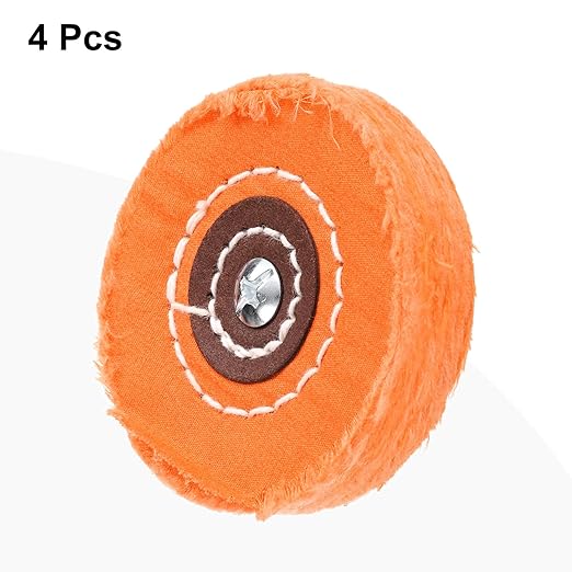 uxcell 3-Inch Buffing Polishing Pad Wheel Cotton with 15/64-inch Handle for Manifold Aluminum Stainless Steel Chrome Yellow 4 Pcs