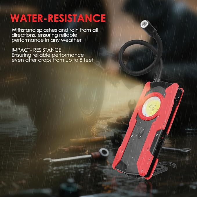 Rechargeable LED Work Light, OTYTY 40W 2000LM Magnetic Work Light Battery Powered Portable Flood Light with Gooseneck Flashlight for Car Repairing, Camping, Inspection (GFR)