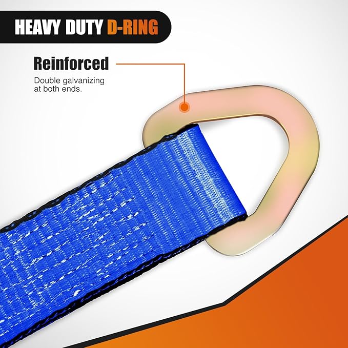 Nilight Axle Tie Down Straps 2" x 38" with D-Rings and Protective Sleeve 11,127 LBS Break Strength – Car Hauler Tie-Downs for Engine Hoist Truck Trailer & UTV 4Pack (Blue)