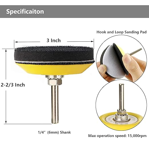 Yakamoz 2 Pack 3-Inch Hook and Loop Sanding Backing Pad with 1/4 Inch Shank and Soft Foam Layer Buffering Pad Polishing Tool Kit for Drill Air Die Grinder Sander Grinding Rotary Tool