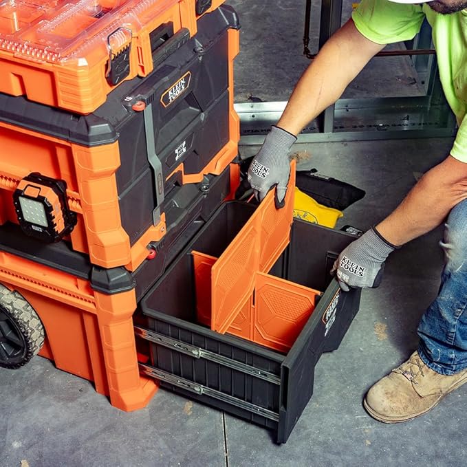 Klein Tools 54801MB MODbox Rolling Drawer Tool Box, Heavy-Duty Double Drawer Tool Organizer, Deep Stackable Set