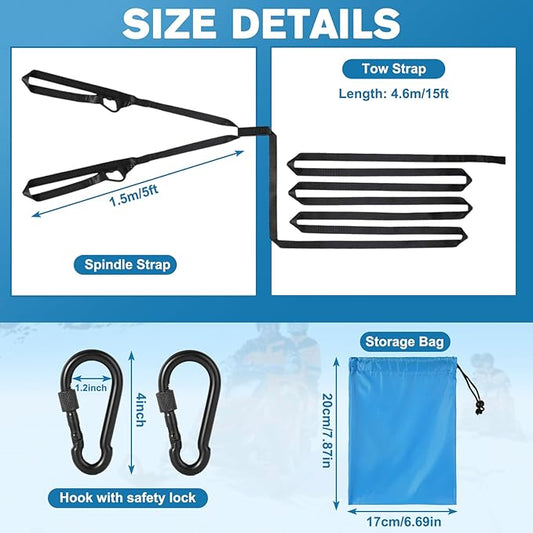 20ft Snowmobile Tow Straps, Heavy-Duty Tow Rope with Two Black Metal Hooks, Emergency Safety Tool Accessories Kit for Sled, Skidoo, ATV