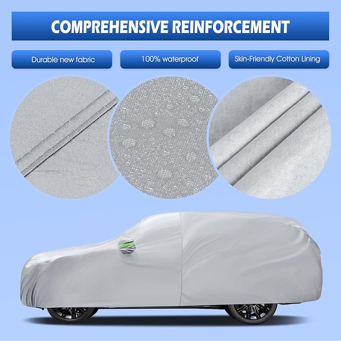 Car Cover Fit for Land Rover Range Rover 2001-2026, Migaven Waterproof Full Exterior Cover Sun Rain Protection with Door Zipper and Cotton Lining, Silver