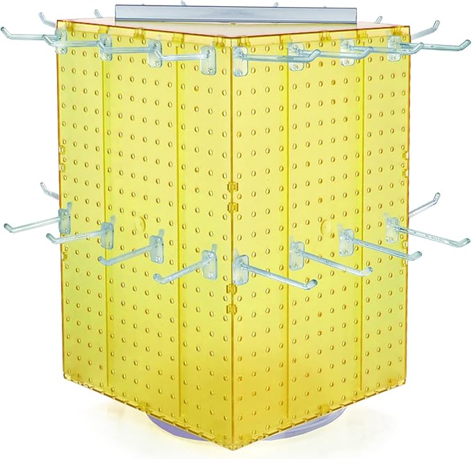 Azar Displays 701414-YEL-4C32 Rotating Countertop Display Kit with Peg Hooks Included, 14 Inches Wide x 14 Inches Deep x 20 Inches High, Pegboard Spinner Organizer, Yellow