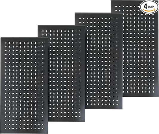 4 Pack Metal Pegboard Panels 24" x 12" Black Heavy Duty Steel Pegboard Wall Organizer, Garage Utility Tools Pegboard Storage System for Workbench, Shop, Shed Modular Peg Board Organizer Board Kit