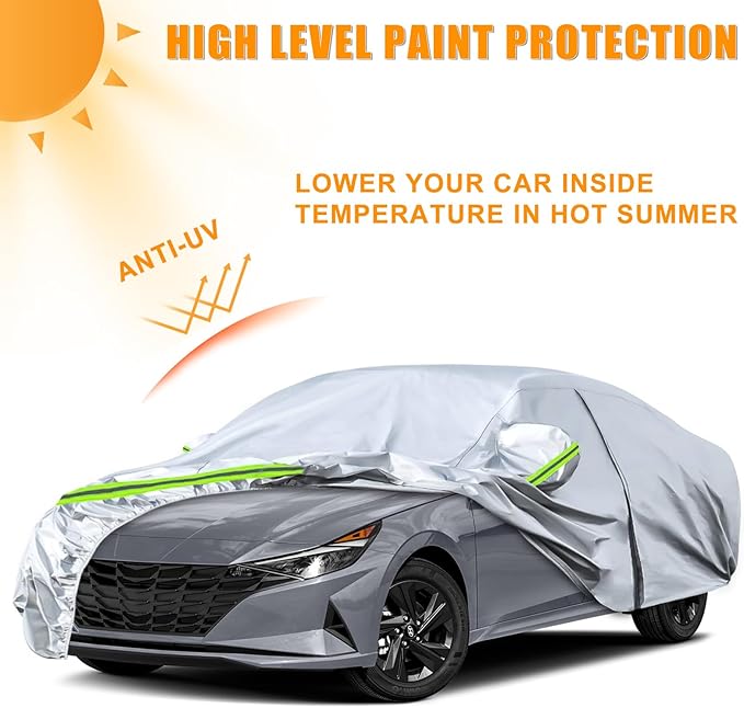 Waterproof Car Covers Replace for 2006-2025 Hyundai Elantra, 6 Layers Silver All Weather Custom-fit Car Cover with Zipper Door & Windproof Bands for Snow Rain Dust Hail Protection
