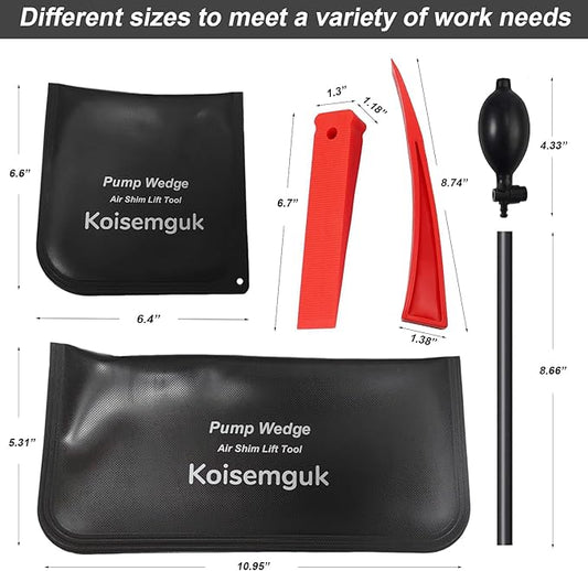 4 Pcs Air Wedge Bag Set Commercial Grade Air Wedge Bag Pump Leveling Kit Alignment Tool Inflatable Air Wedge Bag Tool Inflatable Shim Bag with 2 Plastic Wedge for Variety of Jobs