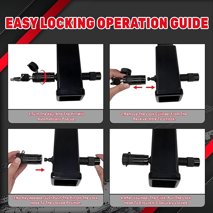 TYT Trailer Hitch Lock for 2" Receiver, Class III/IV, 5/8" Dia x 4" Extra Long Hitch Pin, Anti-Theft Trailer Receiver Lock with 2 Keys & 8 O-Rings (Black)