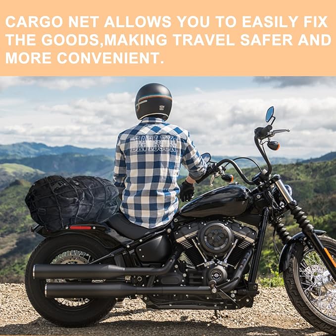 2-Pack Bungee Net Motorcycle Cargo Net, 12" x 12" Small Cargo Net Stretch to 24" with 6 Adjustable Hooks Bike Bungee Cord Net