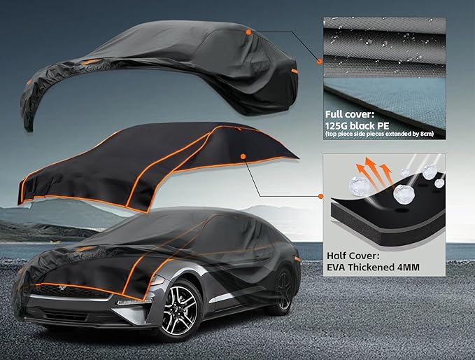 Kayme Hail Protector Car Cover, Anti Hail Multilayer Thickened Full Car Cover,Outdoor Waterproof All Weather Custom Fit Sedan Ford Mustang, Toyota Camry, Honda Accord, Chevrolet Corvette etc