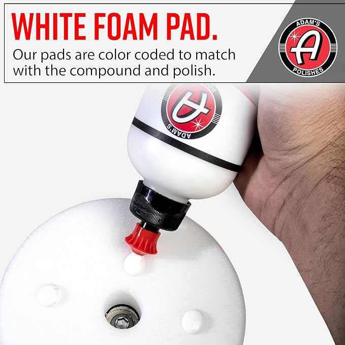 Adam's Polishes Premium Polisher Pads - Expertly Designed Soft Foam Finishes & Glosses Better Than Ever 3 Pack - Color Coded to Match with Recommended Polishes or Compounds (2, White Polish Pad)