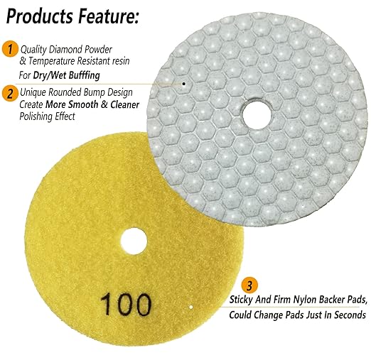 16 Packs Dry Diamond Polishing Pads Set, 4 Inch Dry/Wet Granite Bufffing Pad for Marble Quartz Concrete Stone Tiles - High Temperature Resistance Sanding Kit for Grinder Polisher Drill