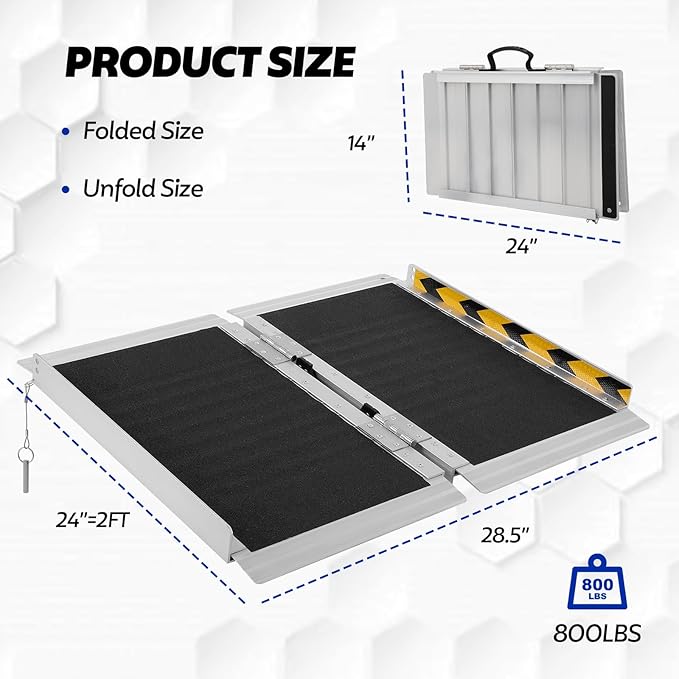 FAHKNS Portable Wheelchair Ramp 2FT, Aluminum Folding Wheelchair Ramp, Non-Slip Handicap Ramps for Home Outside Steps, Threshold Wheel Chair Ramps for Doorways, Porch, Cart, Stairs, Curbs, Scooter
