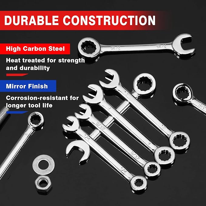 SPEEDWOX Mini Wrench Set Metric SAE Ignition Wrench Sets Open and Box End Wrench Set Small Wrench Set Combination Wrench Sets with Storage Pouches and Key Chains, 4mm-11mm & 5/32"-7/16"