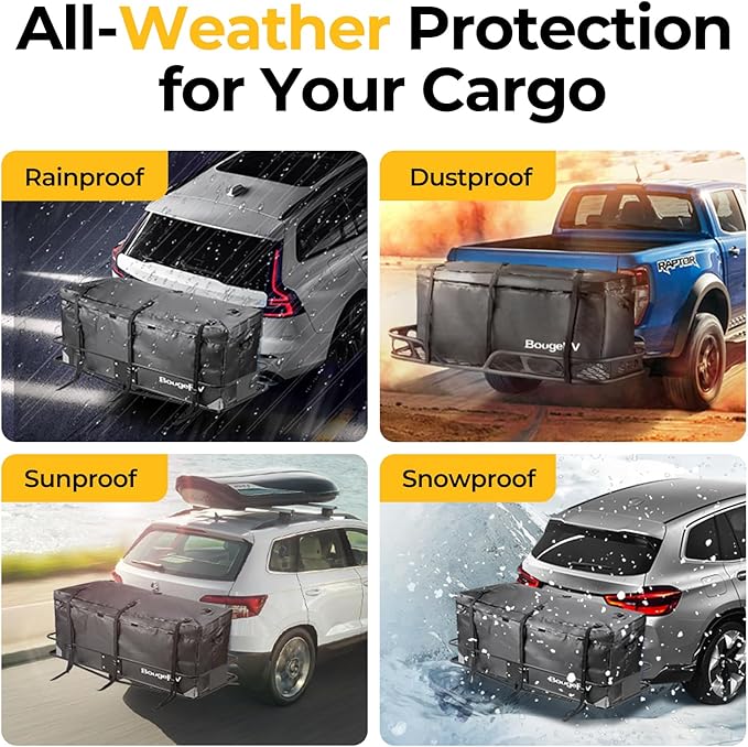BougeRV Hitch Cargo Carrier Bag Waterproof/Rainproof for Car Truck SUV Vans Rear Mount Trays and Baskets 48'' L x 20'' W x 22'' H