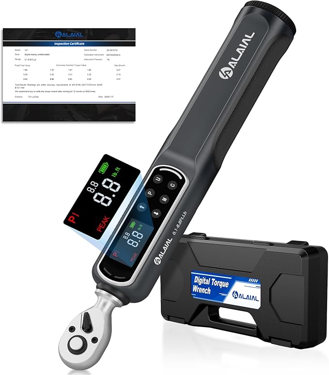 1/4 Drive Digital Torque Wrench, 0.1-8.8 Ft.Lb/0.2-12 Nm Drive Dual Direction Rachet Torque Wrench with Vibration, Buzzer and LED Alert, Electronic Torque Wrench for Bike Motorcycle Car Repair