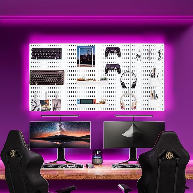 Wall-Mounted Pegboard Kit, 50.4" x 25.2" Organizer Panel – Large, Cost-Effective & Nail-Free Installation White