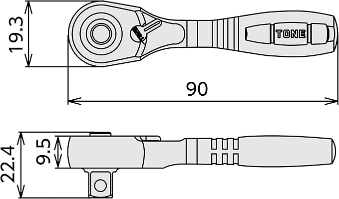 TONE Short Ratchet Handle Compact Head (Socket Hold Type) RH3CHS 3/8" Inch Drive