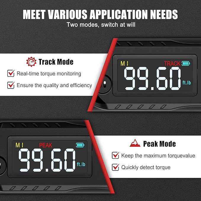 VANPO 3/8-Inch Digital Torque Wrench,5-99.6 Ft-Lb/6.8-135 Nm, ±2% Accuracy, Electronic Torque Wrench with LCD Display, Audible & Vibration Alert, Easy Battery Access,for Car & Motorcycle Maintenance