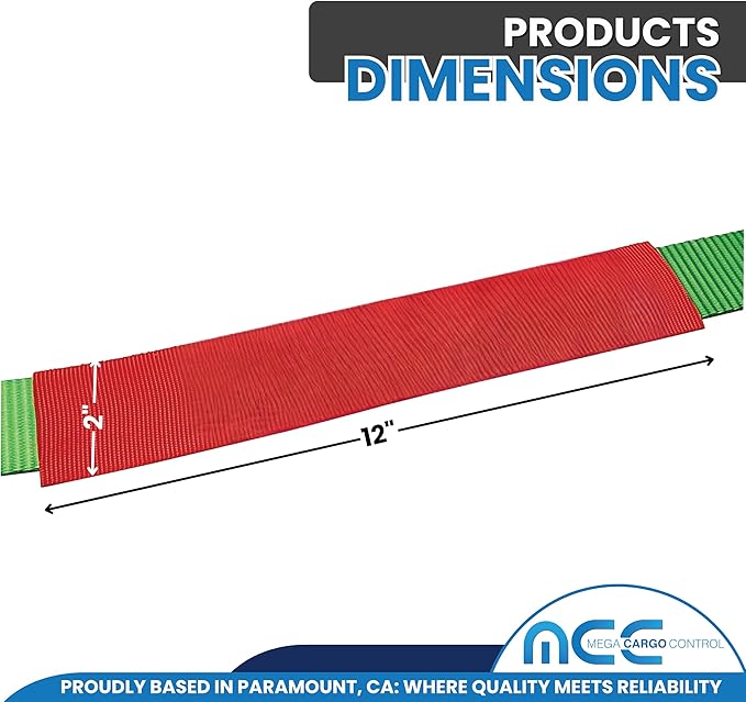 Mega Cargo Control 2" x 12" Sliding Sleeve Protectors for Towing Straps, Winch Tie Downs, Cargo Straps - Protective Sleeves (Red, 4 Pack)