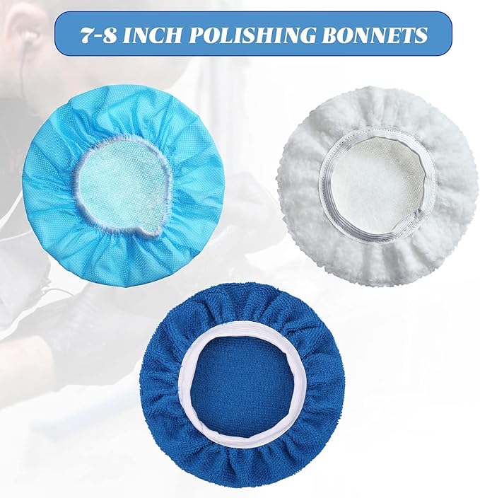 Mudder 20 Pieces Car Orbital Buffer Polisher Pad Bonnet Microfiber Max Bonnet Polishing Buffing Pad Cover(Sapphire Blue,7-8 Inches)