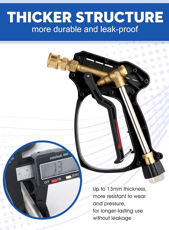 Short Pressure Washer Gun, 5000 PSI Max Swivel High Pressure Washer Extension Wand with 5 nozzles, M22 14MM Swivel Connect & M22 15MM, Car Wash Kit Power Washer Gun for Cars, Driveway, Yard, Fence