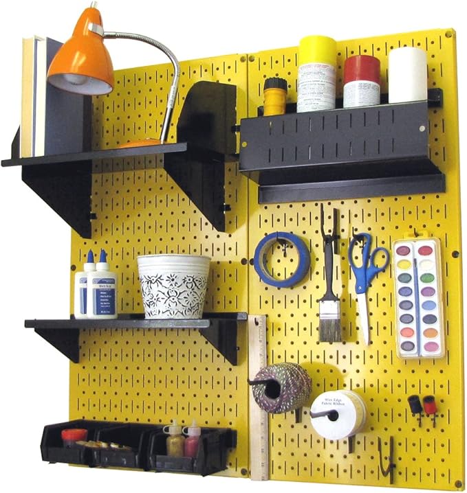 Wall Control Craft & Hobby Pegboard Organizer Storage Kit with Yellow Pegboard and Black Accessories