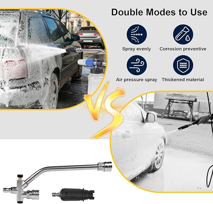 Foam Cannon Dual Connector Accessory, Double Tip Attachment 1/4" Quick Connect Dual Lance Pressure Washer Extension Wand with 360° Adjustable Washer Sprayer Nozzle & Car Wash Mitt for Foam Soap Cannon