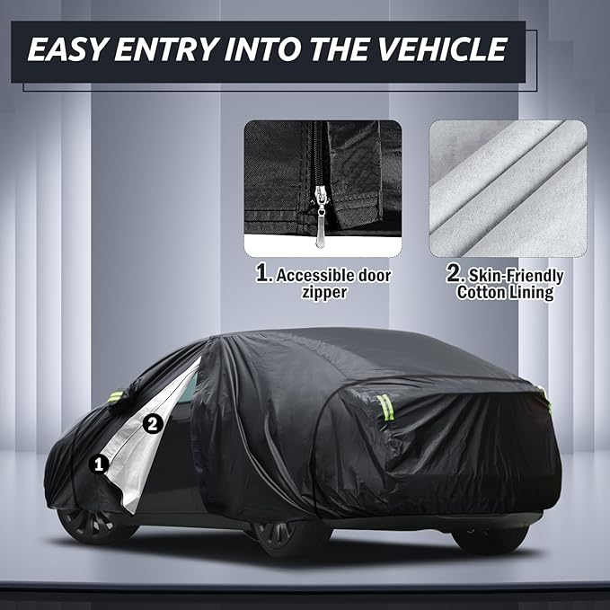 Migaven 6 Layers Car Cover Custom Fit for Model Y Car Cover 2020-2024 Waterproof Full Exterior Cover Rain Snow Protection with Charging Port Ventilated Mesh Door Zipper