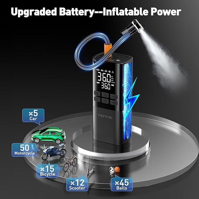 Tire Inflator Portable Air Compressor - Air Pump for Car Tires,Portable for Car with Pressure Gauge,Tire Inflator with LED Light, for Bike,Motorcycle, Balls