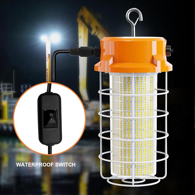 150W LED Temporary Work Light 5000K Daylight 22500 Lumens Super Bright with Fan Radiator Stainless Steel Guard Construction Lights Sturdy Hook Suitable for workshops, Construction Sites, etc.
