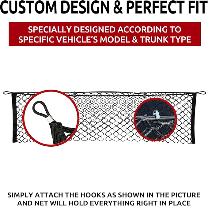 Envelope Style Automotive Trunk Mesh Cargo Net for Chevrolet Corvette C7 2014-2025 - Car Accessories - Premium Trunk Organizer and Storage - Vehicle Carrier Organizer for Chevy Corvette C 7