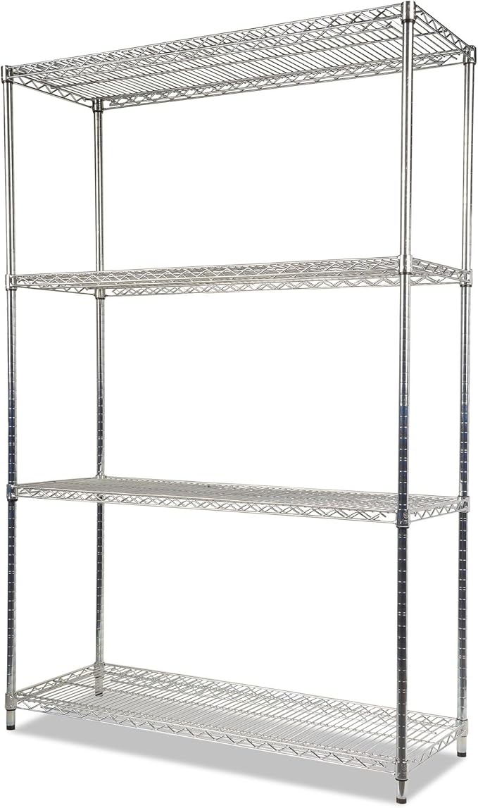 Alera ALE Industrial Heavy-Duty Wire Shelving Starter Kit, 4-Shelf, 48w x 18d x 72h, Silver