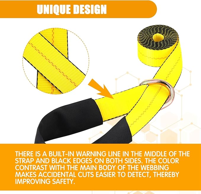 8 Pack Lasso Tow Truck Straps with D Ring 11, 000 Lbs Break Strength D Ring Auto Tie Down Wheel Lift Trailer Strap for Hauling Utv SUV Wrecker Rollback (2" X 8ft,Yellow)