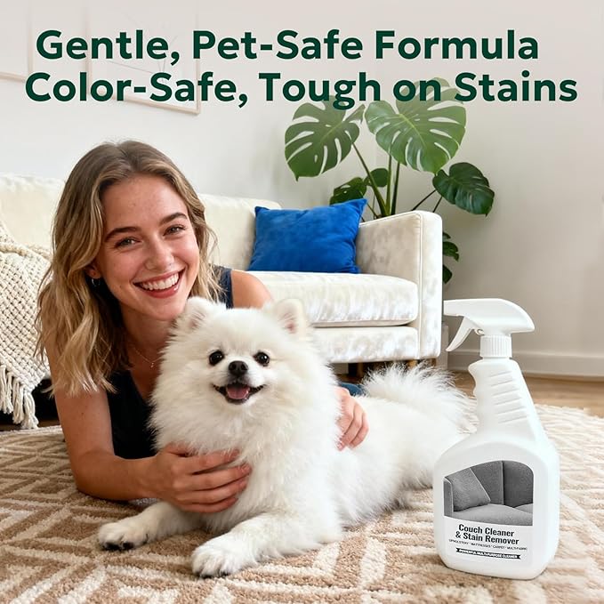 Couch Cleaner & Stain Remover Spray: Strength Multi-Surface Upholstery Cleaner - Pet-Safe Non-Toxic Quick-Drying for Fabric Sofas Carpet Furniture Couches & Car Interiors