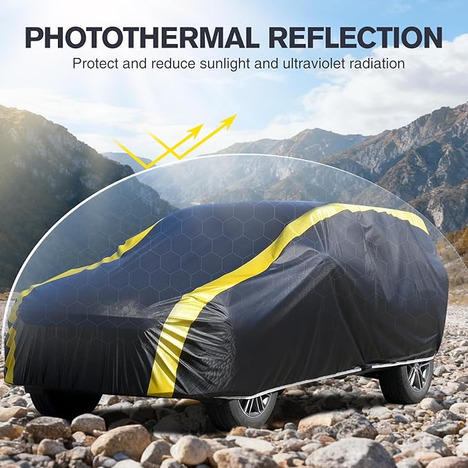 DINGHAO Car Cover Waterproof All Weather with Hot Stitching for Automobiles,6 Layers Outdoor Full Exterior Cover Sun UV Rain Snow Wind Protection Fit for 181"(181 * 73 * 65 inch) SUV