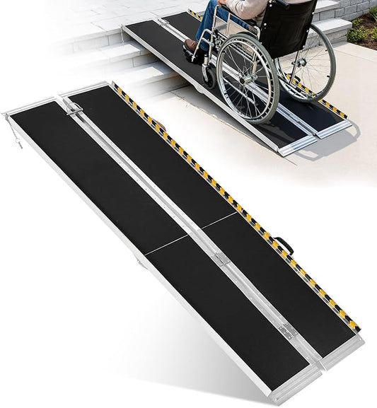 7FT Aluminum Folding Wheelchair Ramp - Heavy Duty 800 lbs Capacity, Portable Ramp for Cars, Stairs, Doorways, Scooters & Home Steps with Non-Slip Surface