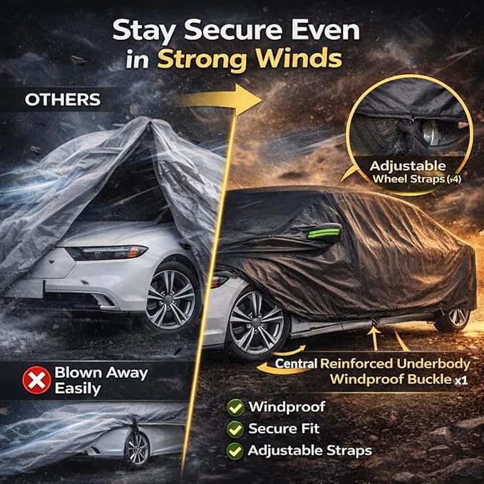 Car Cover Waterproof All Weather for Automobiles, Outdoor Full Exterior Sedan Covers Black(Suggest Car Length from 186"-193")
