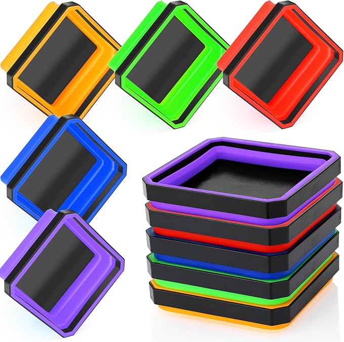 Barydat 10 Pcs Magnetic Tool Tray Collapsible Foldable Parts Trays Set Magnetic Screw Tray Magnetic Parts Bowl Square Silicone Magnetic Tool for Bolts Nuts Washers Pins Screw Parts (Multicolor)