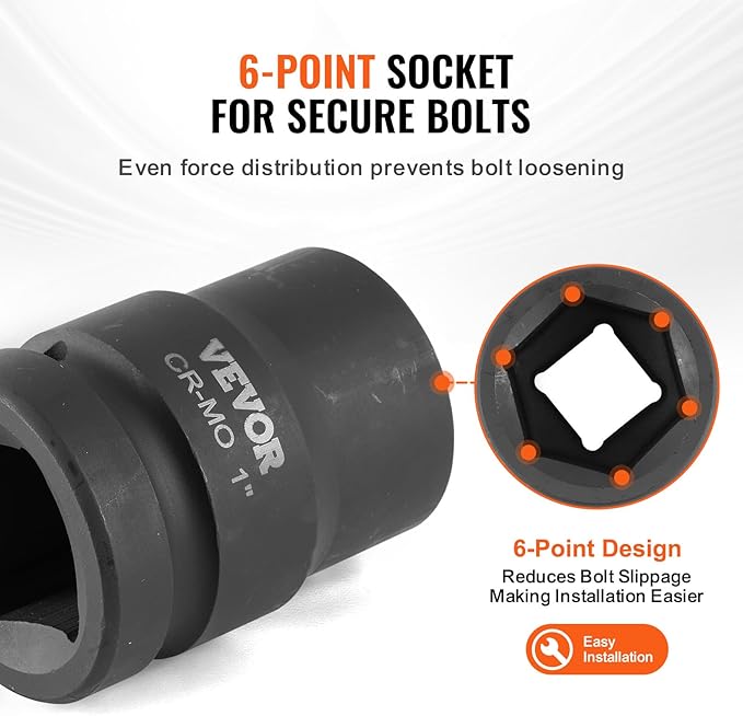 VEVOR Axle Nut Impact Socket Set - 1" Drive 6-Point 9-Piece SAE Spindle Nut Socket CR-MO Heat Treated Large Socket Set with Storage Case for Auto Repair, Removing or Installing Axle Nuts