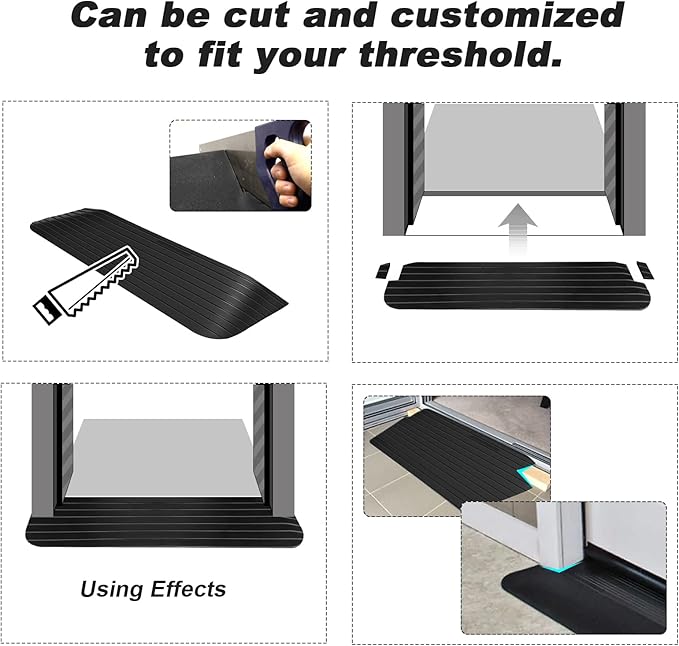 Ruedamann 1-1/2“ RiseThreshold Ramp, Durable Solid Rubber with 2200lbs Load Capacity, Non-Skid and Anti-Slip Surface, Wheelchair Ramp for Doorways and Bathroom