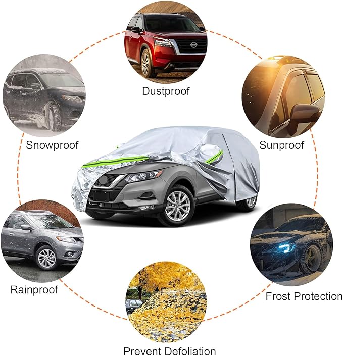 Waterproof Car Covers Replace for 2008-2025 Nissan Rouge, 6 Layers All Weather Custom-fit Car Cover with Zipper Door & Windproof Bands for Snow Rain Dust Hail Protection (Rouge)