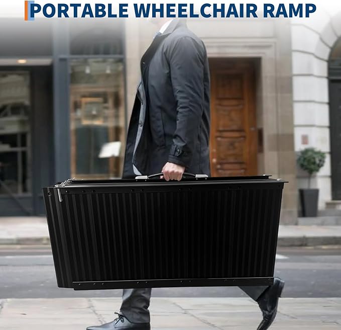 2FT Portable Wheelchair Ramp, Black Non-Slip Aluminum Wheelchair Ramp with Handle, Folding Ramps for Home Steps, Doorways, Thresholds, Curbs, Stairs, 800 LBS Capacity