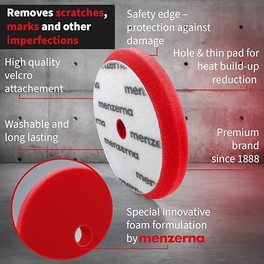 MENZERNA 6 Inch Polishing Pad Heavy Cut for Scratch Repair I Body Repair and Detailing Pads with Safety Edge & Velcro Attachment I Washable & Long Lasting I Thin Pad with Hole for Anti Heat Build-Up