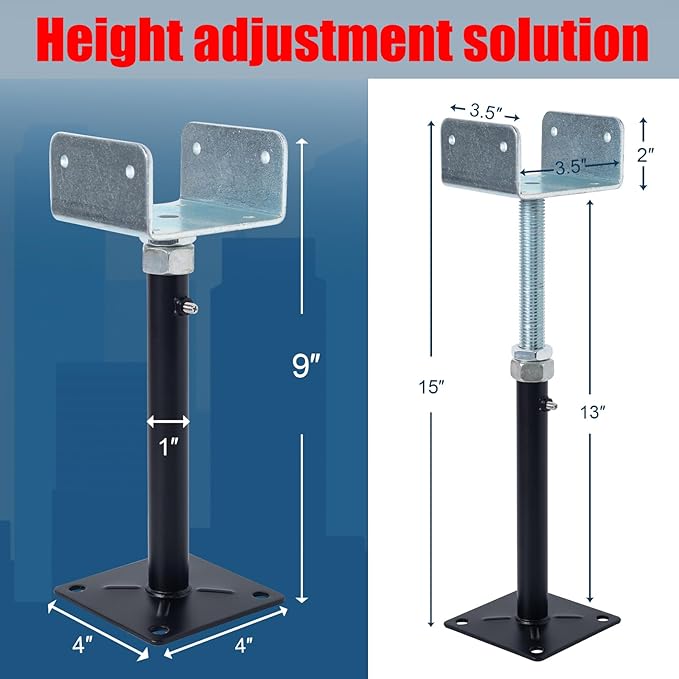 2 Pack U-Shaped Floor Jack for 4x2, 4x4, 4x6 Joists - Adjustable Steel Telepost with U-Head, Mini Screw Jack, Post Jack.9-13 Inch Adjustment Range.