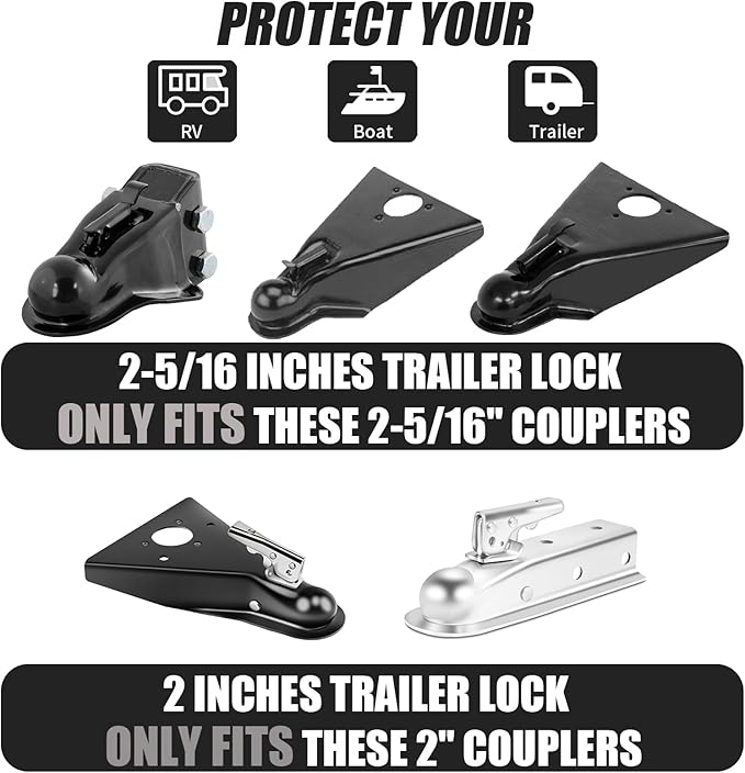 2-5/16" Heavy Duty Trailer Hitch Lock - Ball Coupler&Safety Chains Anti-Theft,Travel RV/Pop-Up Camper/Boat/Truck/Motorcycle/ATV/UTV/Flatbed/Cargo/Dump/Utility Trailer Tongue Lock Secure Design